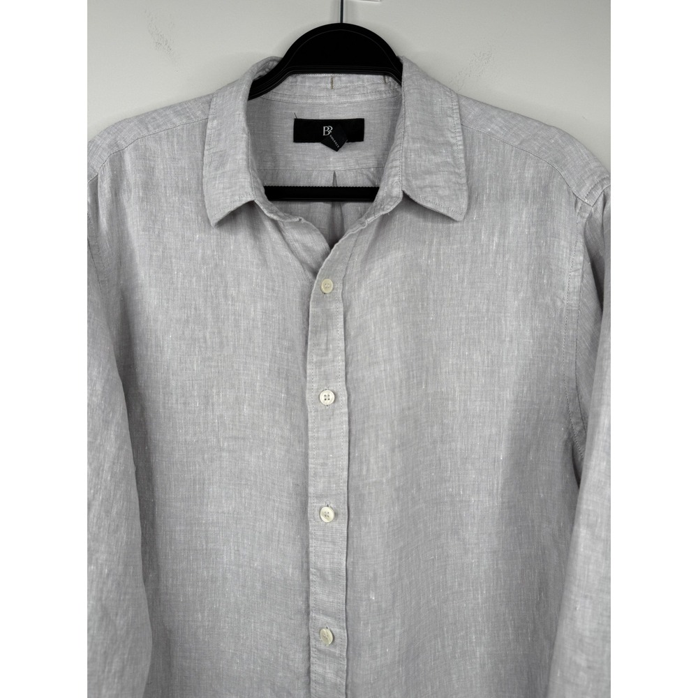 BR Mens Linen Shirt Size M Gray 100% Linen Standard Fit Long Sleeve Button Up